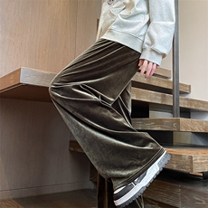 8XL-M加绒美拉德宽松金丝绒阔腿裤垂感拖地裤K993P55加绒65控78，男装休闲裤，电商D206-1