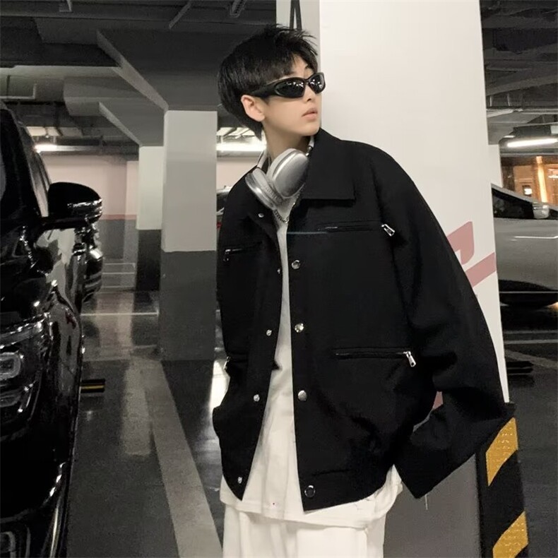 美式复古高级设计感工装夹克男女款韩版垫肩痞帅J682-P65图片
