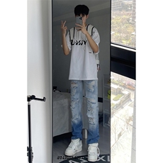 美式ins高街小众夏季破洞牛仔裤货号K729P60，男装牛仔裤，电商A063