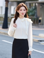 BAO现货2026春季新款时尚气质优雅立领减龄显瘦长袖百搭衬衣，女装衬衫，火爆靓佳人