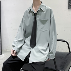 现货男装四季长袖纯色宽松休闲衬衫上衣送领带DM13-P40，男装衬衫，电商D321-1