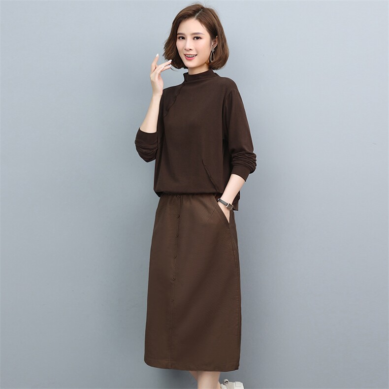 长期现货，套装裙女装新款早秋季时尚长袖气质裙子两件套,女装套装/套裙,涵誉