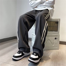 休闲裤男韩版潮流拼色条纹帅气2024秋季ins宽松长裤K4415-P38，男装休闲裤，星座412-3