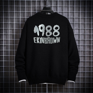 1日系圆领宽松中性情侣潮流大码M-5XL印花毛衣男7713P48加绒P55
