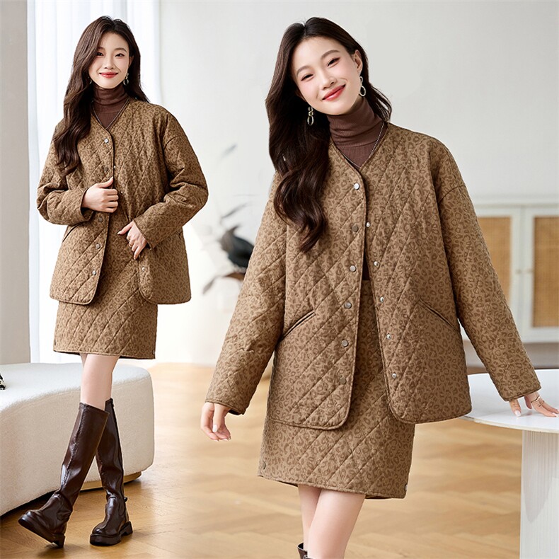 罗得堡2024秋冬新款时尚气质套裙冬季通勤棉服套装7613,女装棉衣/棉服,罗得堡
