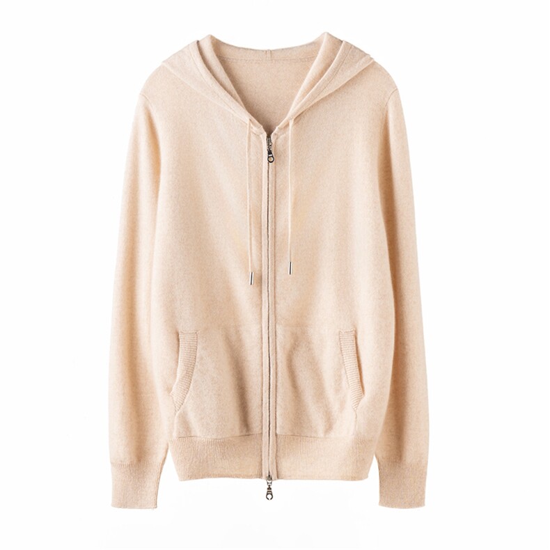 2025秋冬新款女羊绒100纯羊绒连帽拉链羊绒外套羊绒上衣羊绒开衫，女装羊绒衫，濮尚羊绒