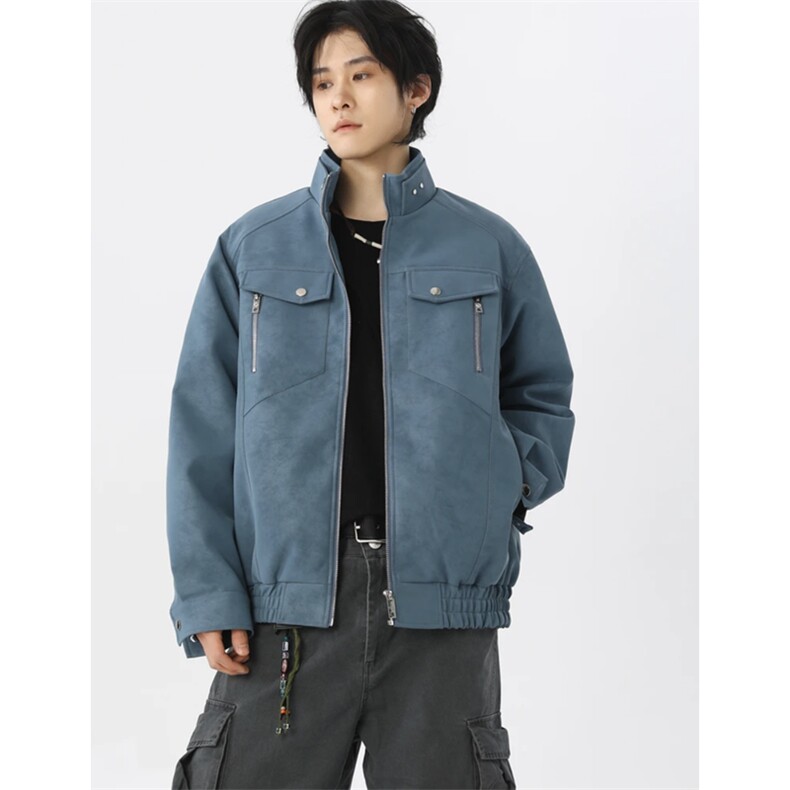 网图慎用春秋款皮夹克做旧复古立领外套JK306-1P65，男装夹克，星座1904A