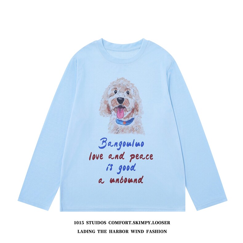卡通趣味小狗印花长袖T恤设计感潮牌情侣内搭打底衫1015-CT11-P48，男装T恤，四季星座1015