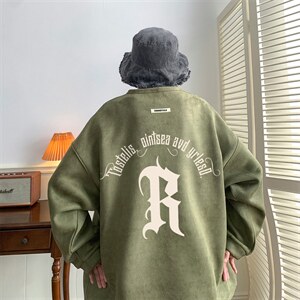 ！22秋季新款宽松大码港风R麂皮绒圆领卫衣JW1973-p50控68,男装卫衣,星座508（原C305）