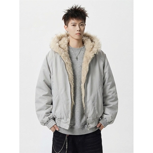 现货高品质美式高街冬季重磅硬挺短款座山雕毛领棉衣男女加厚外套图片