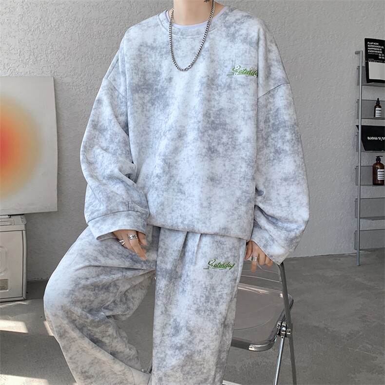 现货TZ759-特批6098高品质高克重秋季新款大码刺绣套装,男装休闲套装,电商A059