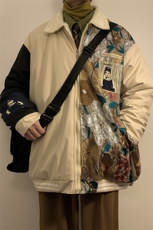 1港风室内刺绣拼接翻领羊羔毛大码M-5XL棉衣外套男8723P110控148，男装棉衣，星座226-2