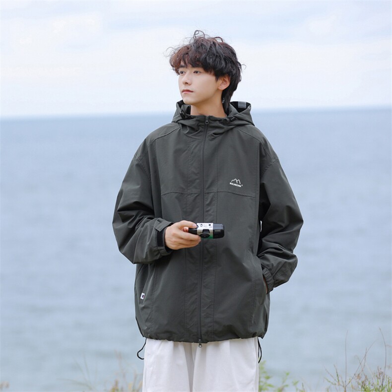 韩版宽松夹克连帽开衫秋冬季百搭纯色户外冲锋衣外套W6094-P63,男装夹克,星座512-2