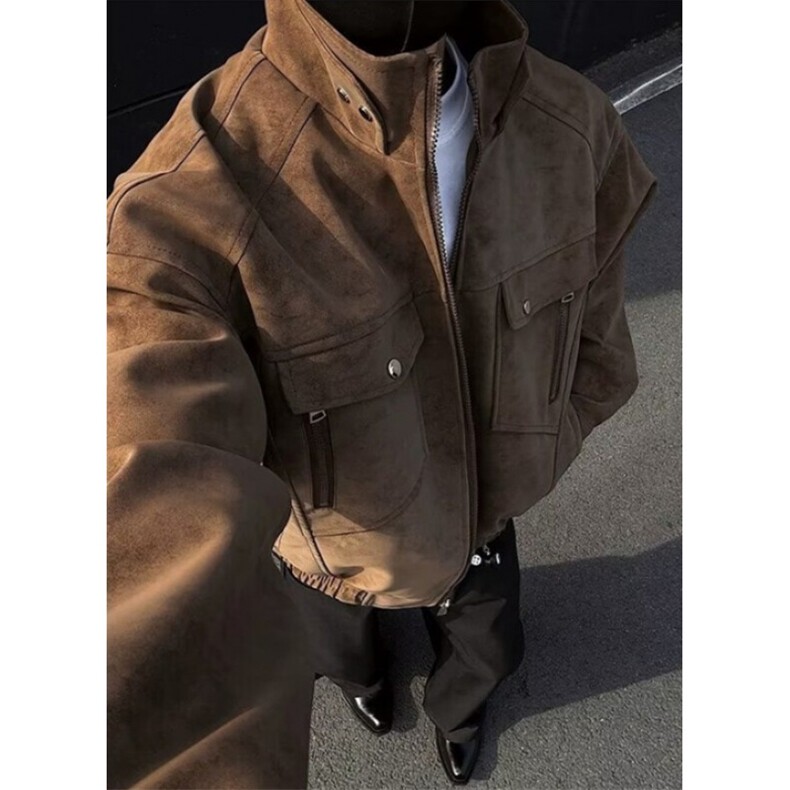 pu皮外套男春秋高级感痞帅立领工装男装皮衣夹克男款衣服J88,男装皮衣,星座1116A（原606A-3）