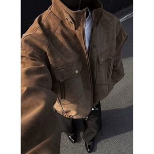 pu皮外套男春秋高级感痞帅立领工装男装皮衣夹克男款衣服 J88图片