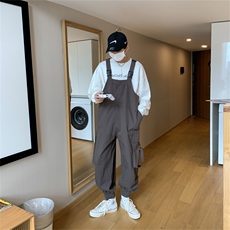 复古休闲连体背带裤女士潮流ins嘻哈工装连体衣服套装潮D5991-p60，男装休闲裤，星座601-2
