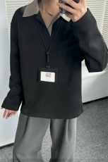千鸟格翻领内搭秋装长袖t恤潮男装polo衫老钱风卫衣外套S503特28，男装Polo衫，电商A233-1