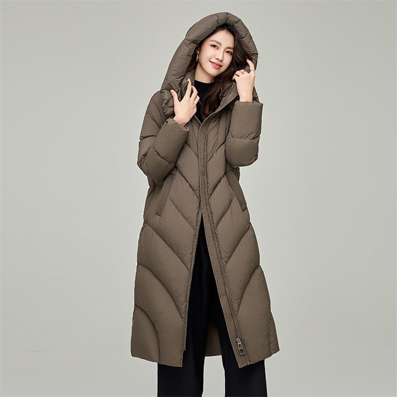 长款御寒连帽羽绒服女冬季加厚简约百搭保暖90白鸭绒外套,女装羽绒服,阿舍尔精品