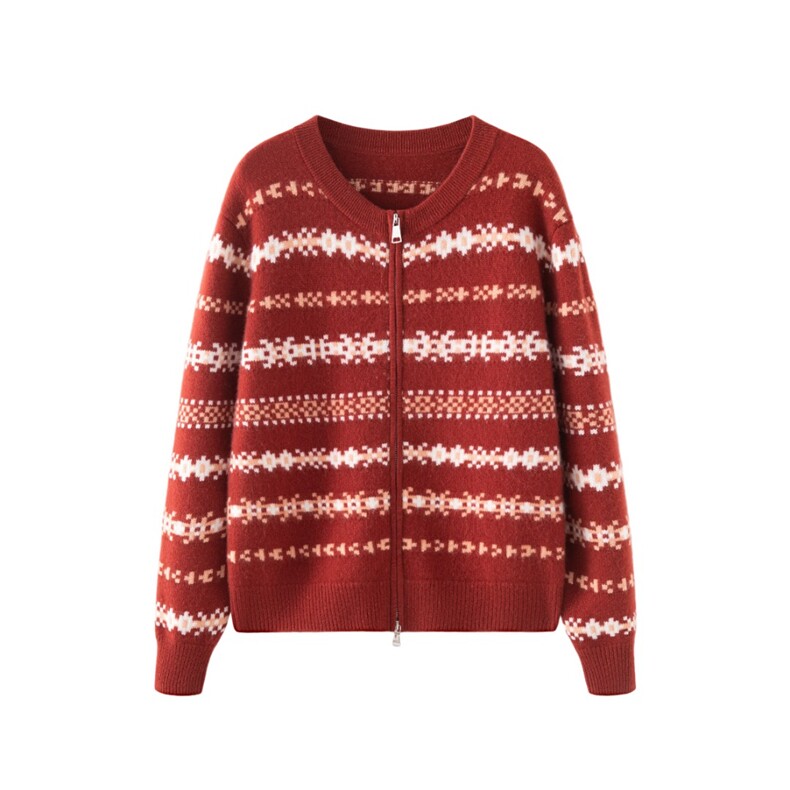 2025年秋季时尚百搭通勤简约休闲加厚提花开衫，女装羊绒衫，轩妮羊绒