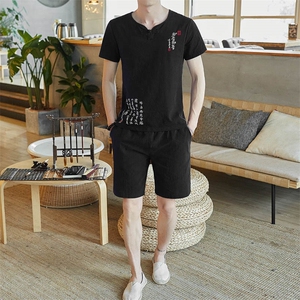 中国风套装男知否刺绣男士棉麻短袖短裤套装DS-A158-Y6687图片