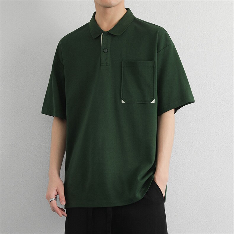 纽扣口袋短袖Polo透气高质感基础简约百搭宽松翻领polo,男装T恤,星座914