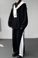 5XL-M潮流高级感披肩撞色拼接翻领百搭卫衣宽松弯刀长裤TZ113P118，男装卫衣，电商D206-1