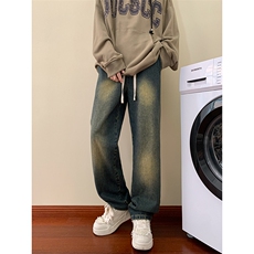 美式ins高街hiphop抽绳松紧腰重工业水洗牛仔裤货号K2330P45控68，男装牛仔裤，电商A063