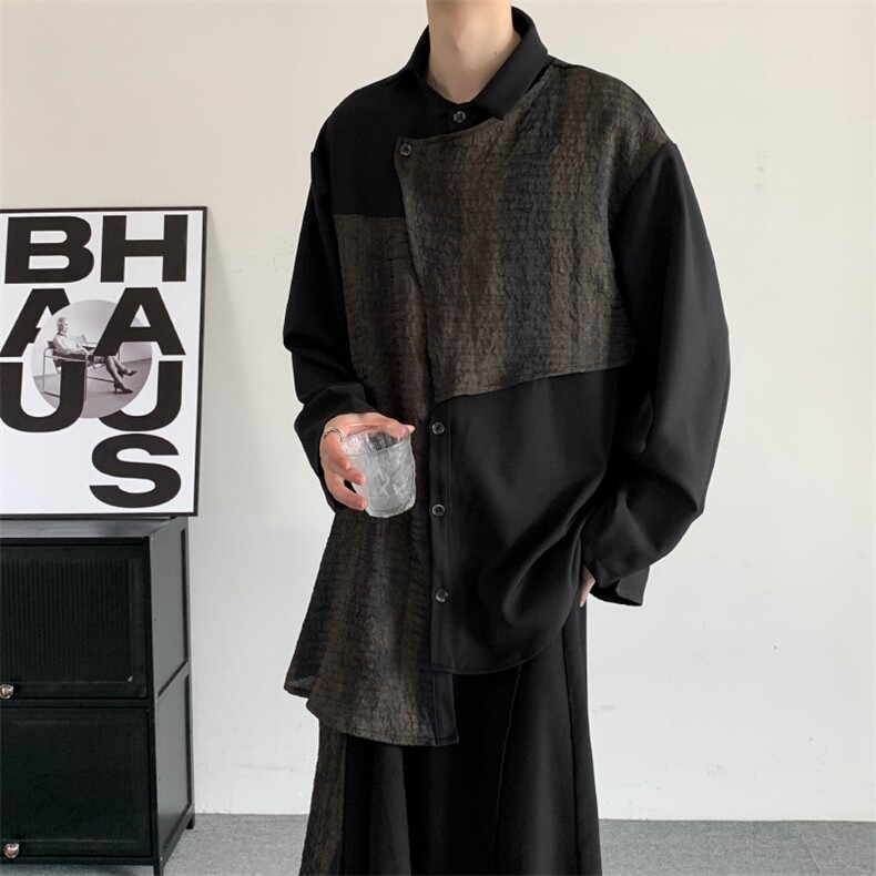 秋季暗黑山本耀司高级感扎染新中式衬衣不规则拼接设计潮衬衫，男装衬衫，星座909-2（原星座717-2）