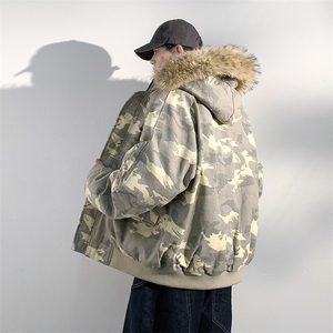 座山雕毛领派克棉服男冬季工装棉衣情侣外套M060-P110 迷彩P115图片