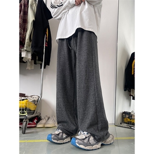 02宽松直筒糯米裤坠感灰色阔腿裤针织运动长裤XZ211-1-K2355-P60图片