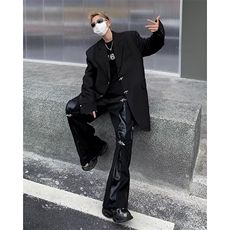 男装金属纽扣西服外套黑色小众设计西服炸街黑色FY101-P68，男装西服，星座1109-3