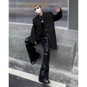 男装金属纽扣西服外套黑色小众设计西服炸街黑色FY101-P68图片