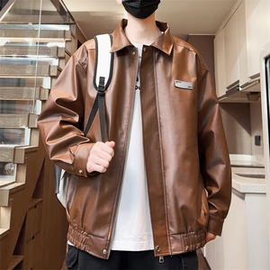 春季男士外套皮衣休闲贴标翻领皮夹克男按扣潮流A266-PY006-P80图片