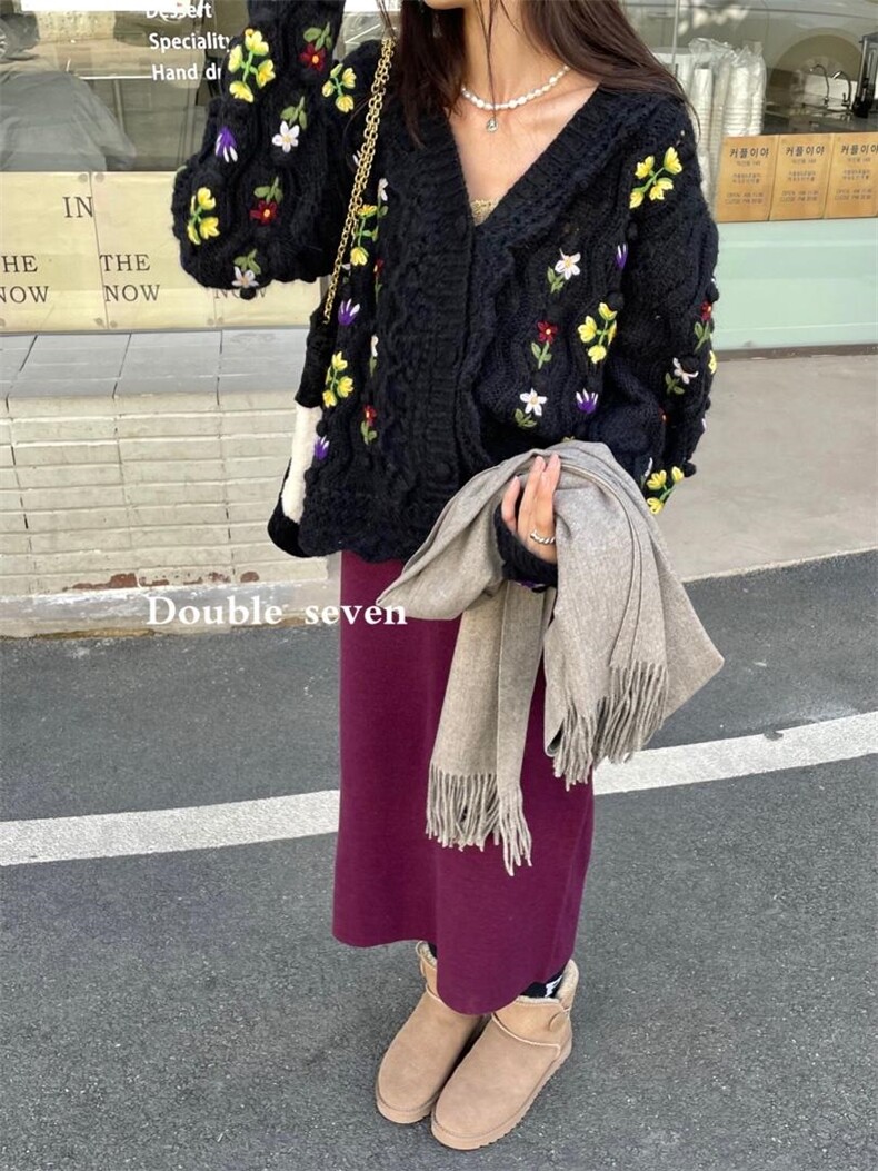 小花手工毛衣，女装针织衫/毛衣，Double Seven