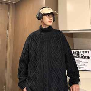 冬季高领麻花毛衣新款加厚保暖宽松休闲慵懒风针织衫图片