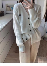 春秋新款V领针织开衫女宽松韩版薄刺绣纯色针织外套慵懒百搭毛衣，女装针织衫/毛衣，美莎羊绒