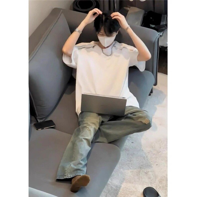 cleanfit白色双拉链t恤设计感小众320g重磅短袖男美式高街七分袖,男装T恤,星座603-2
