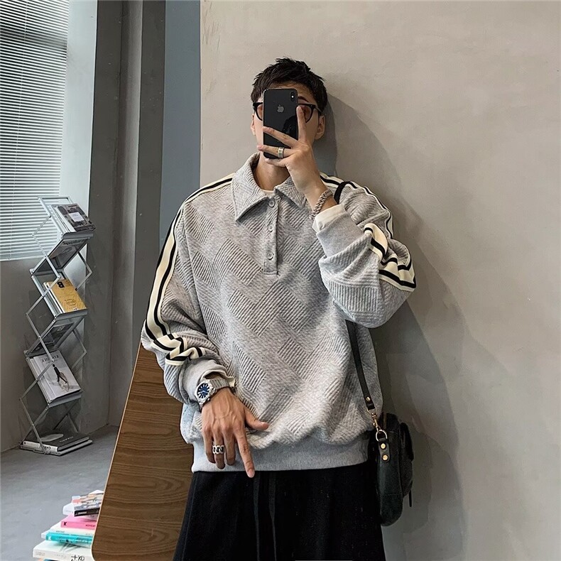 半高拉链潮牌卫衣男春秋款条纹男款衣服春季2025新款长袖大码百搭，男装Polo衫，星座1210-1