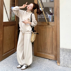 韩系休闲运动套装女2025秋季新款慵懒松弛感立领卫衣阔腿裤两件套，女装套装/套裙，2C158