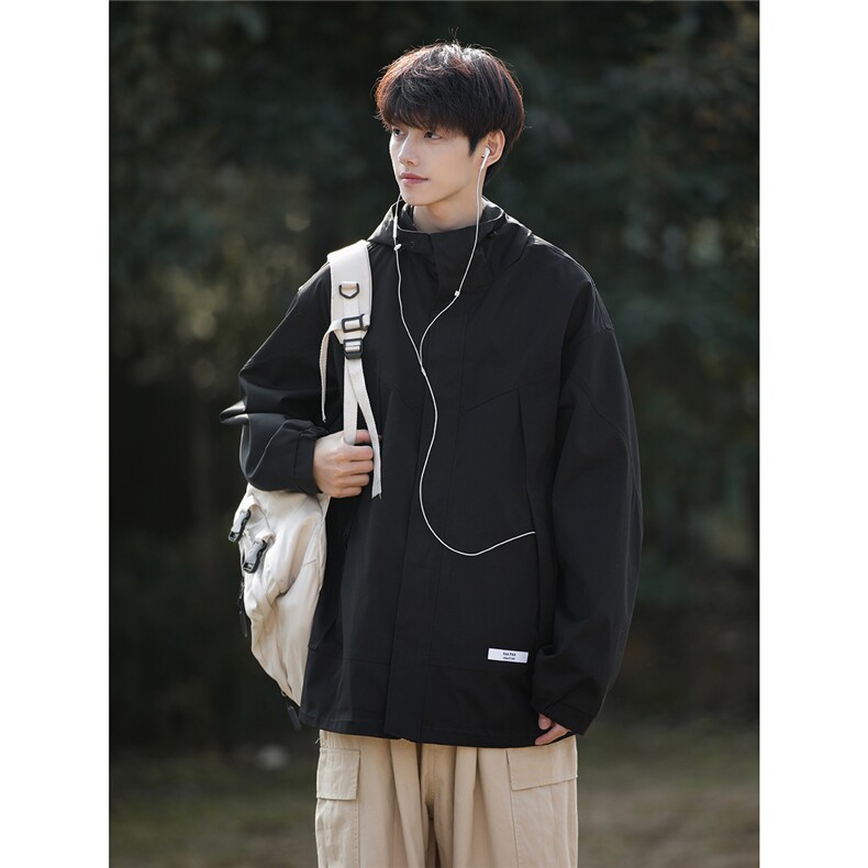2025秋冬新款防风防水冲锋衣夹克连帽外套JK1155/特P68黑色,男装夹克,电商A094