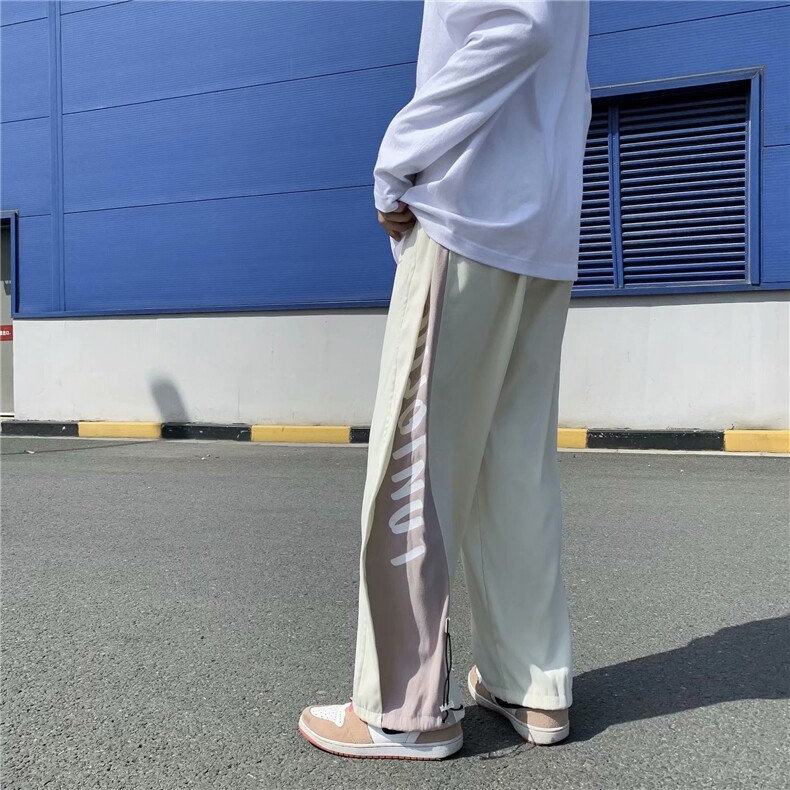 直筒束脚裤男拼色高街裤子2021新款炸街宽松帅气休闲裤夏K26-P30,男装休闲裤,星座1008