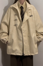 1中性风美式复古飞机扣可拆卸胸针PU皮衣夹克男JK77768P105控148，女装短外套，星座226-2