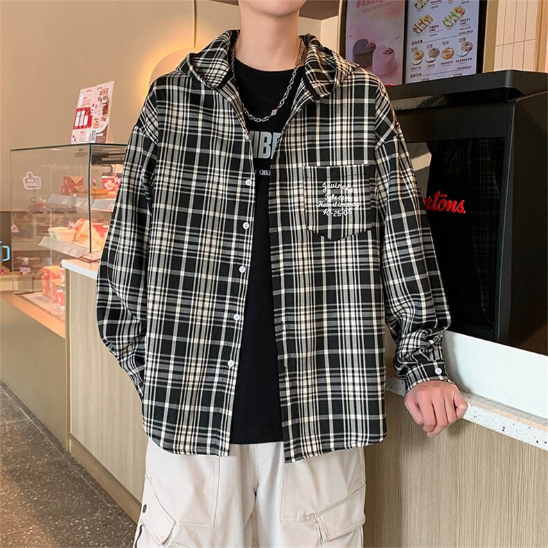 美式复古高级感连帽格子衬衫外套百搭情侣XZ102B-1CS291P58,男装衬衫,星座102B-1