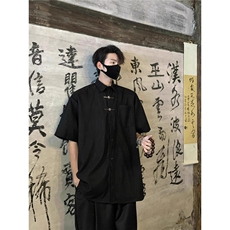 风提花短袖衬衫男夏季冰丝大码宽松新中式高级感休闲半袖衬衣潮，男装T恤，星座506A