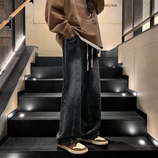 水洗复古牛仔裤男港风街头宽松阔腿裤高街潮流抽绳直筒K7418-P35，男装牛仔裤，星座512-3