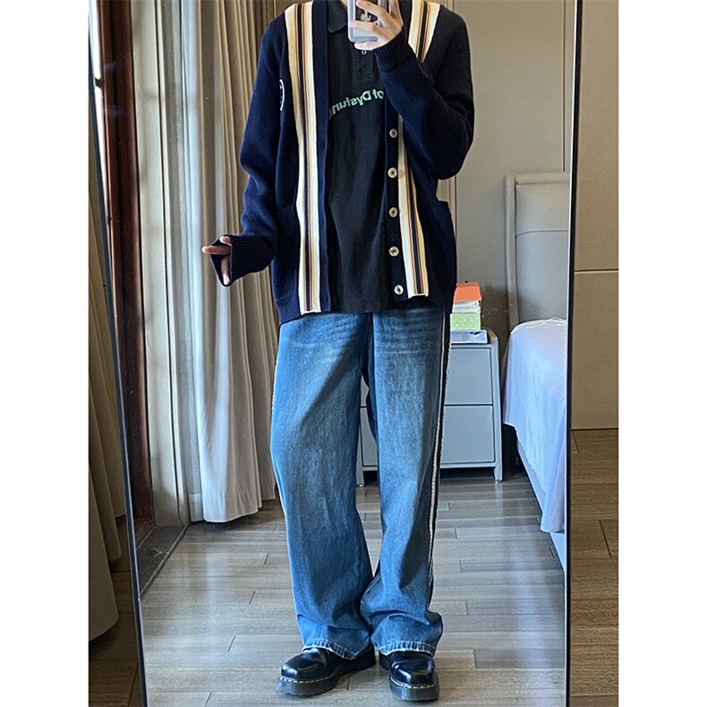B221美式ins高街小众宽松三条杠运动牛仔裤LK23130-P60控78,男装牛仔裤,电商B221