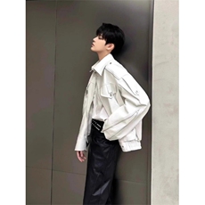 短款皮衣外套男高级小众机车服美式高街工装夹克潮513APY2496P80，男装皮衣，星座513A