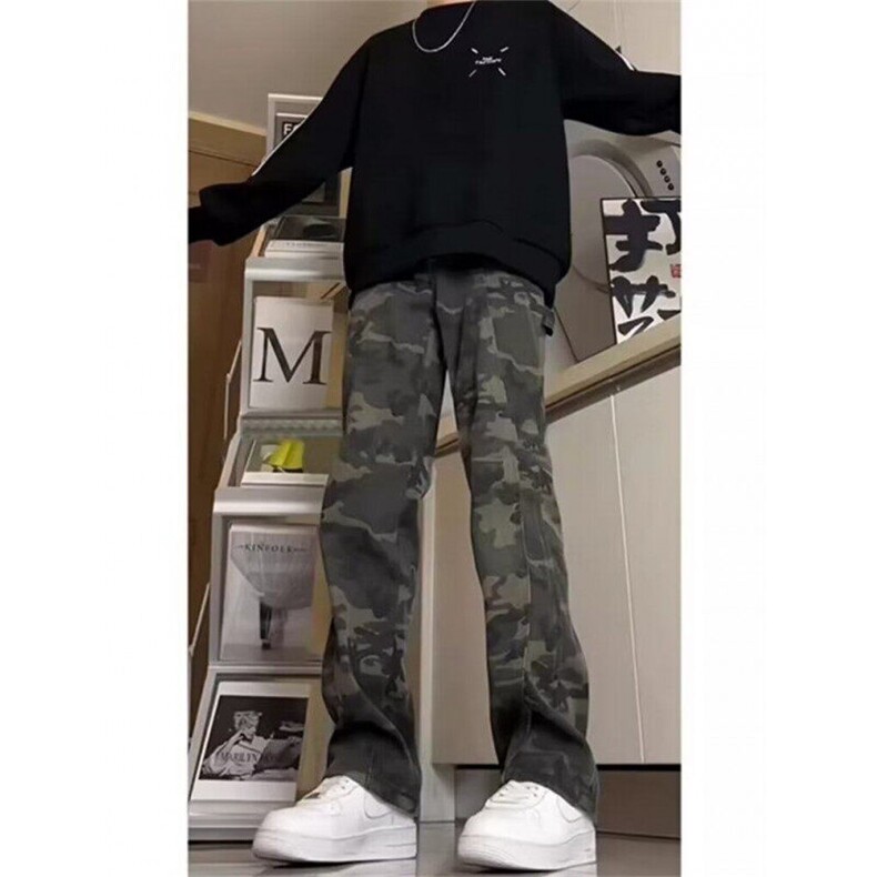 现货美式高街迷彩牛仔裤男潮牌痞帅宽松直筒休闲长裤WL17066-p48，男装牛仔裤，星座1008