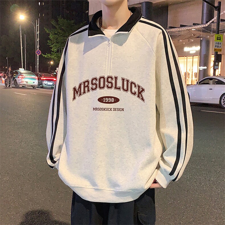 G010加绒P50美式半高领外套oversize立领半拉链卫衣加绒加厚,男装卫衣,星座304A-1