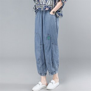 薄款天丝牛仔女2025夏季新款大码遮肉显瘦中年妈妈休闲,女装牛仔裤,叶笙衣